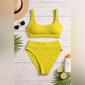 Aerie Waffle Yellow Green Bikini Set in Medium